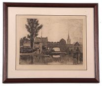 Robert Farren (British, fl.1868-89), Pulls Ferry, Norwich, etching, signed and dated 1881,19x26cm,