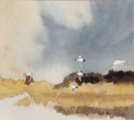 Hugh Brandon Cox (British,1917-2003),"Wigeon near Horsey Mill", watercolour, signed,10x9.5ins,