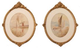 William Leslie Rackham (British,1864-1944), a pair of scenes depicting wherries on the Broads,