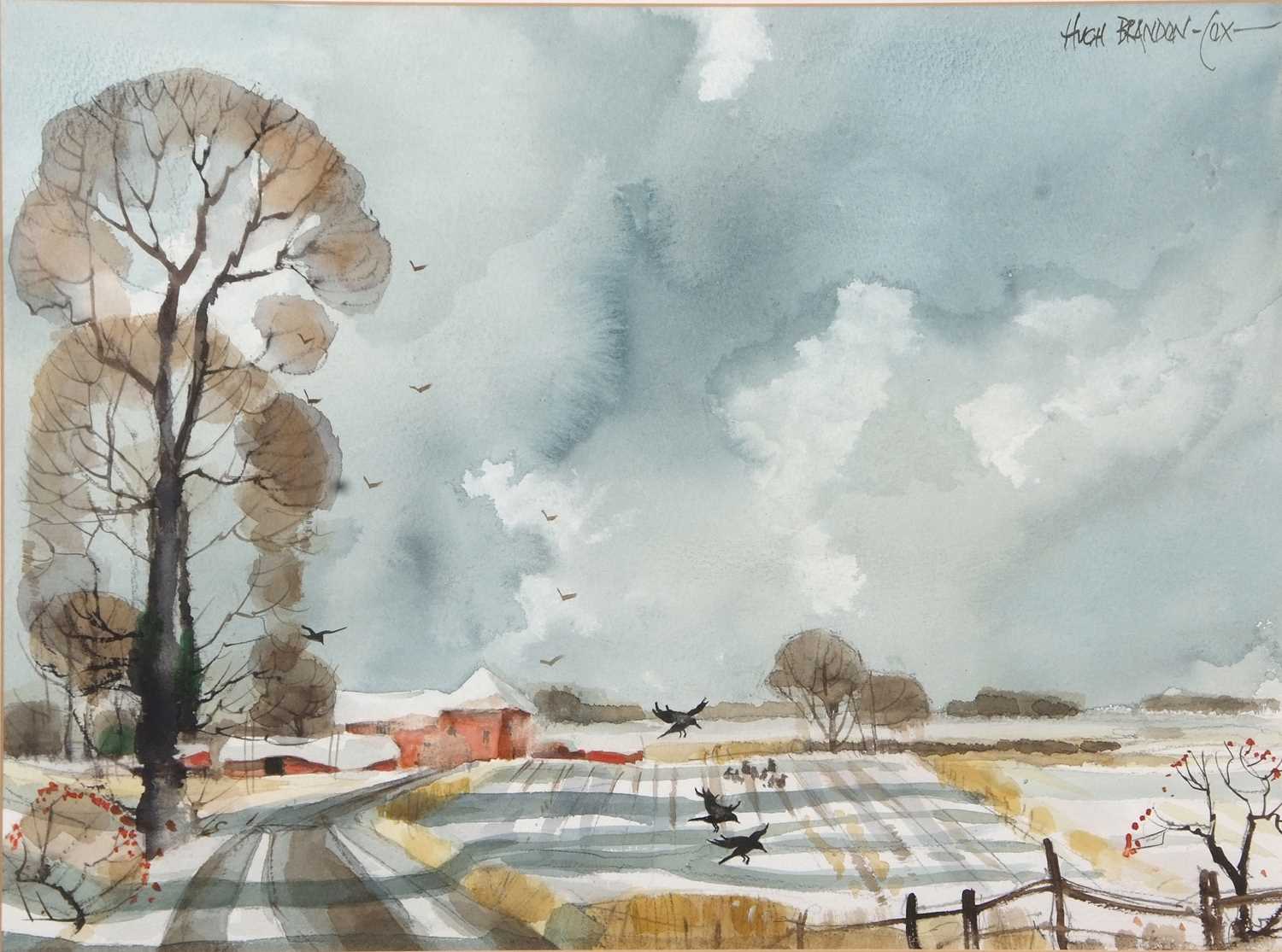 Hugh Brandon Cox (British,1917-2003), A Norfolk winter landscape, watercolour and gouache, signed,