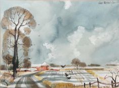 Hugh Brandon Cox (British,1917-2003), A Norfolk winter landscape, watercolour and gouache, signed,