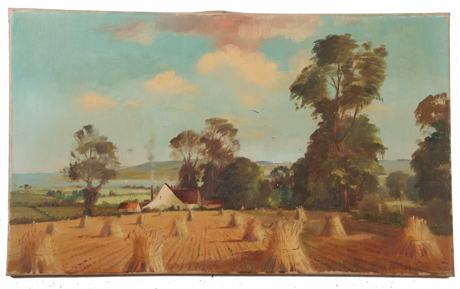 Marcus Ford (British,1914-1989), A view across a wheatfield, oil on canvas, signed,18x30ins, - Image 2 of 2