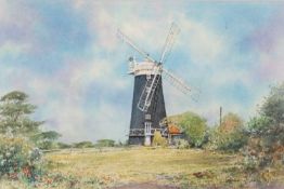 Brian Day (British, 20th century), 'Barnham Windmill Summer', watercolour, signed, 7x1.5ins,