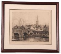 Robert Farren (British, fl.1868-89), Bishopsgate bridge, Norwich, etching, signed and dated 1883,