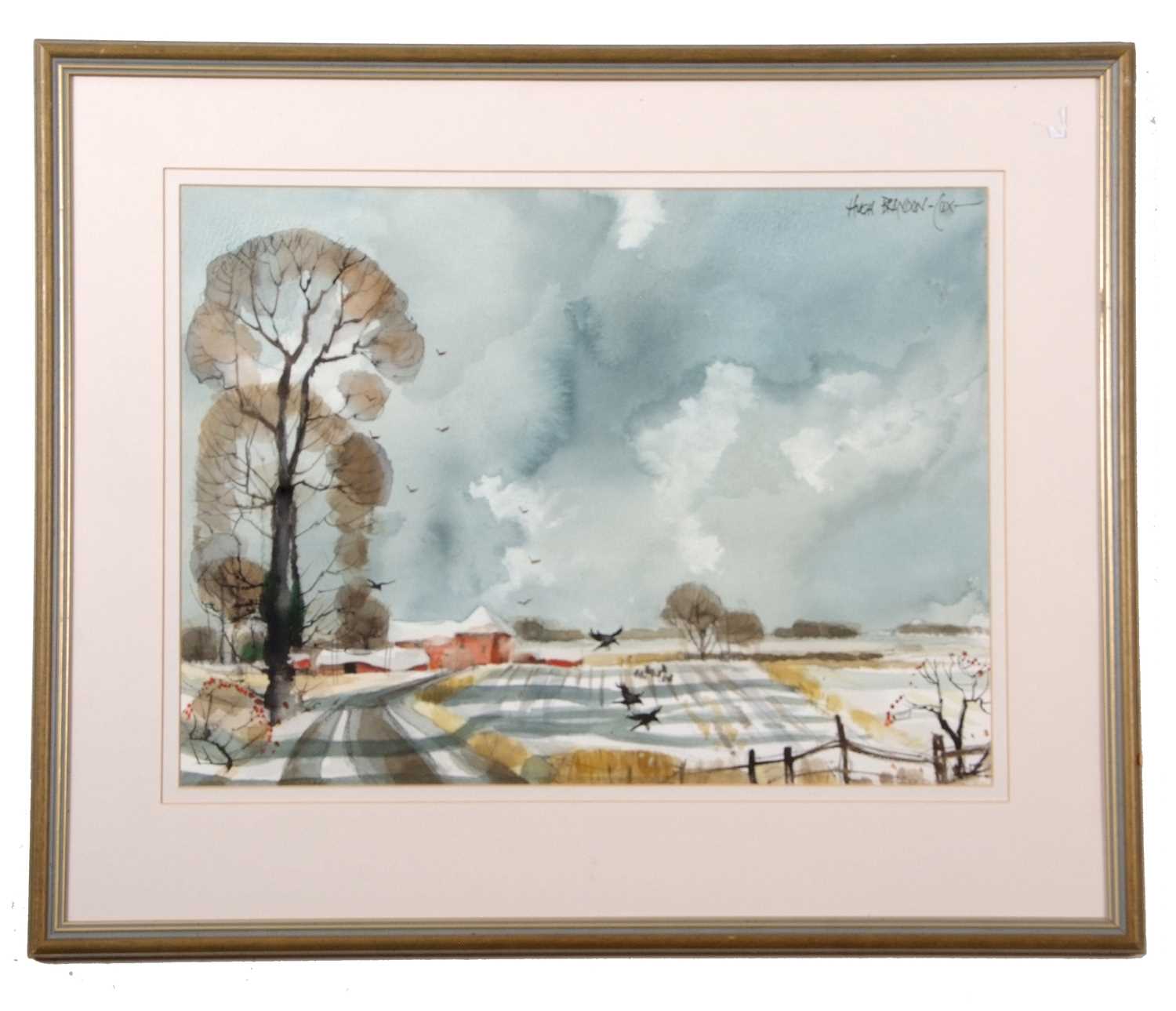 Hugh Brandon Cox (British,1917-2003), A Norfolk winter landscape, watercolour and gouache, signed, - Image 2 of 2