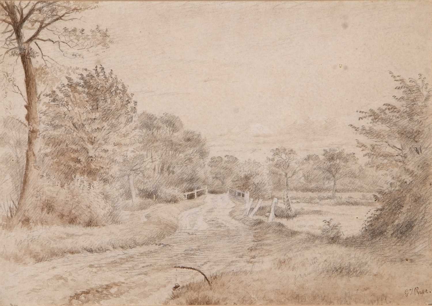 George Thomas Rope (British,1846-1929), a view across Langham Bridge, pencil and sepia - Image 2 of 2