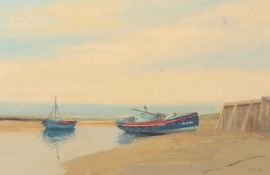 John Tuck (British, 20th century), Boats on the sands in North Norfolk, oil on board, signed,17.