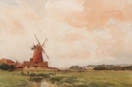 Gerald Akermann (British,1876-1960), Cley Mill, Norfolk, watercolour, signed, 9x13ins, framed and