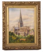 British School (20th century) Norwich Cathedral, oil on canvas, indisitnctly signed,11x15ins,