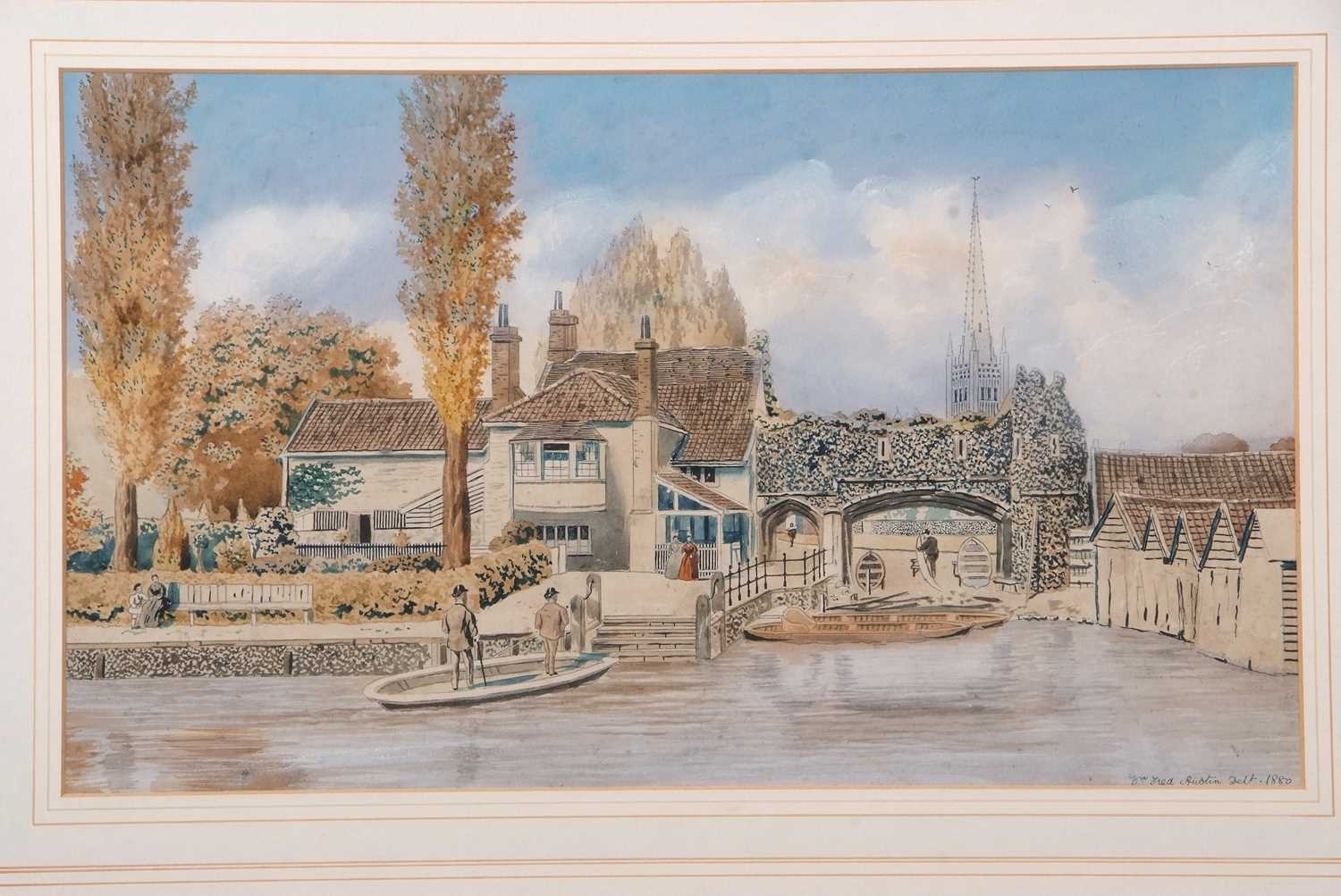 William Frederick Austin (British,1833-1899), Pull's Ferry, Norwich, watercolour, signed and dated - Image 2 of 2