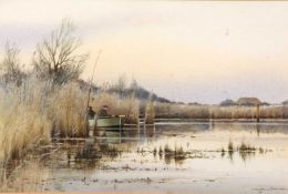 Colin W Burns (B. 1944), signed watercolour, "Live Baiting on The Sounds", 30 x 20cm, framed and