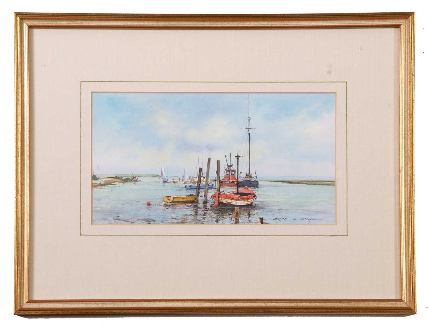 Brian Day (British, 20th century), 'High Water, Thornham', watercolour, signed, 5x9ins, framed and - Image 2 of 2