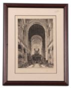 Robert Farren (British, fl.1868-89), interior view of Norwich Cathedral, etching, signed and dated