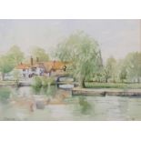 Tim Ball (British,b.1947), Pulls Ferry, Norwich, watercolour, signed and dated '91,13x10ins,