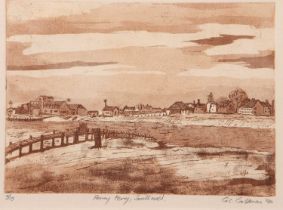 G.C.Goldman (British, 20th century), 'Permy Ferry, Southwold', limited edition sepia etching with