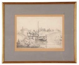 Thomas Preston RA (British, b.circa 1800), "A View near the Ferry, Norwich", pen and ink,