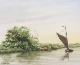 Michael Bensley (British, b.1959), "Norfolk Wherry on The Bure", watercolour, signed, 8.5x10ins,