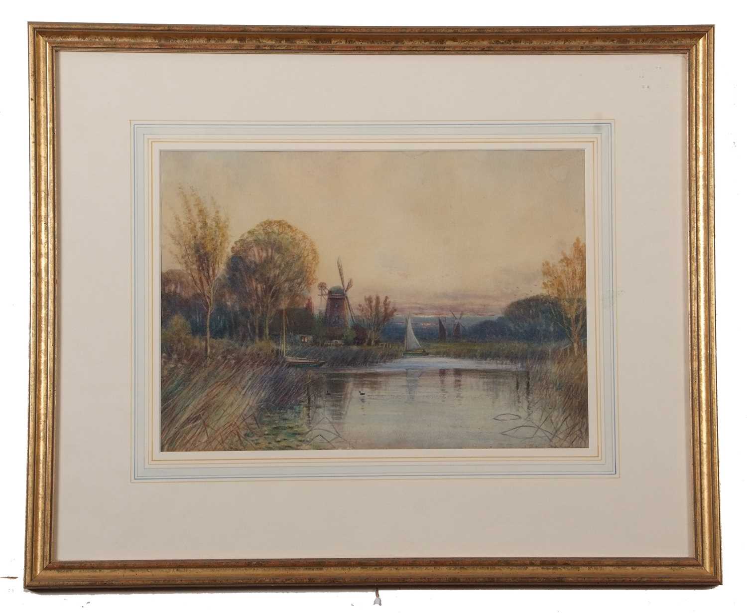 J.R. Goodman (British, b.1870), Norfolk Broads, watercolour, signed, 13.5x9.5ins, framed and - Image 2 of 2