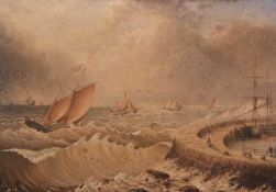 Richard W. Harrison (British,19th century), a heavy swell off the harbour, watercolour, signed and