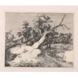 John Crome (British,1768-1821), 'Road by a Stricken Oak', etching, dated 1813, 15x19cm, framed and