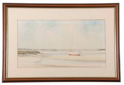 Jason Partner (British, 20th century), High Tide at Blakeney, watercolour, dated '74, 24x44cm,