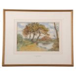 Charles Harmony Harrison (1842-1902), signed watercolour, "Trees by Waterside", framed and glazed.