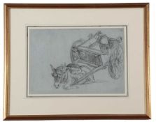 Attributed to John Joseph Cotman (British,1814-1878), 'Resting Donkey', charcoal on blue paper,