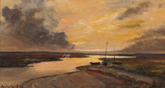 Shirley Carnt (British, 20th century), 'Stormy Morning, Brancaster Staithe', oil on canvas,
