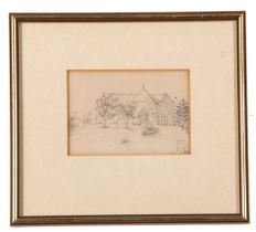 School of John Sell Cotman (British,1810-1858), 'Barsham Church', pencil on paper study by a pupil