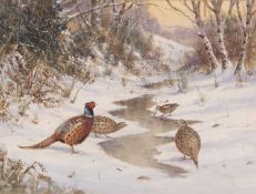 Colin W. Burns (British, b.1944), Pheasants and Woodcock in a winter landsacpe, watercolour and