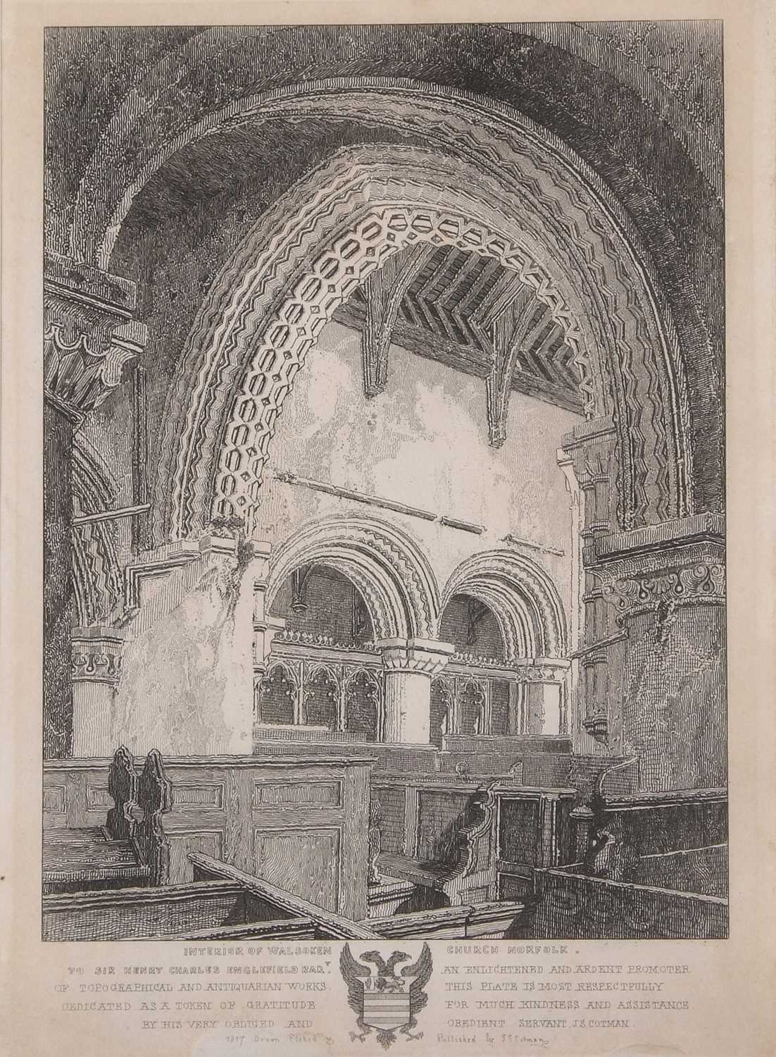 John Sell Cotman (British,1782-1842), 'Interior of Walsoken Church, Norfolk', etching from 'A Series - Image 2 of 2