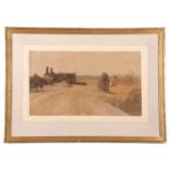 John Sell Cotman (British,1782-1842), 'Country Road with Standing Stone and Farm House, watercolour,