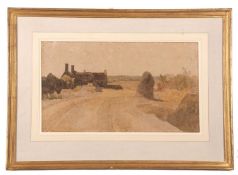 John Sell Cotman (British,1782-1842), 'Country Road with Standing Stone and Farm House, watercolour,