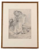 John Sell Cotman (British,1782-1842), 'Figure with Dog near Abbey Ruins', pencil on paper, signed '