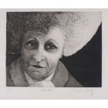 Contemporary portrait of a woman titled 'Colette', etching, artist's proof, indistinctly signed in