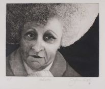 Contemporary portrait of a woman titled 'Colette', etching, artist's proof, indistinctly signed in