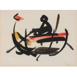 RYAN (20th Century) Figure Rowing a Boat, Gouache on paper, Signed Ryan lower right, 4" x 5.5" (10cm