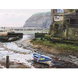 Peter BARKER (British b. 1954) Calm Morning Staithes, Oil on board, Signed lower left, titled and