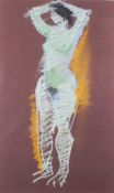 Rose HILTON (British 1931-2019) Standing Nude, Pastel on maroon paper, Signed in pencil lower right,