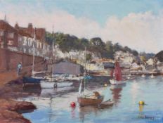 Vince PETERSON (British b. 1945) Old Newlyn Harbour - Preparing to Sail, Oil on board, Signed