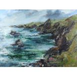 Joanna COMMINGS (British 20th/21st Century) Cliffs Near Trebarwith, Acrylic on canvas, Signed