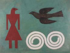 Peter FOX (British b. 1952) Bird Headed Goddess, Oil on paper, Signed lower right, titled, signed