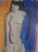 Mary STORK (British 1938-2007) Standing Nude, Coloured print, 15" x 11" (38m x 28cm)
