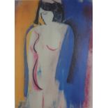 Mary STORK (British 1938-2007) Standing Nude, Coloured print, 15" x 11" (38m x 28cm)