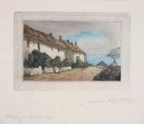 Claude Hamilton ROWBOTHAM (British 1864-1949) Cottages at Porthoustock, Etching in colours, Signed