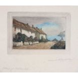 Claude Hamilton ROWBOTHAM (British 1864-1949) Cottages at Porthoustock, Etching in colours, Signed