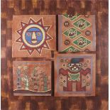 Pablo Seminario (Peruvian b. 1948-) A pair of Peruvian motif tiles, hand-coloured incised terracotta