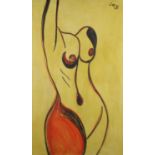 Pair of abstract nudes, oil on canvas, both works initial 'SMB', 39.5" x 32.5" (100cm x 82cm) (x2)