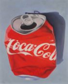 Jan Merrick HORN (British b. 1948) Coca Cola Can, Oil on wooden panel, Signed with monogram and