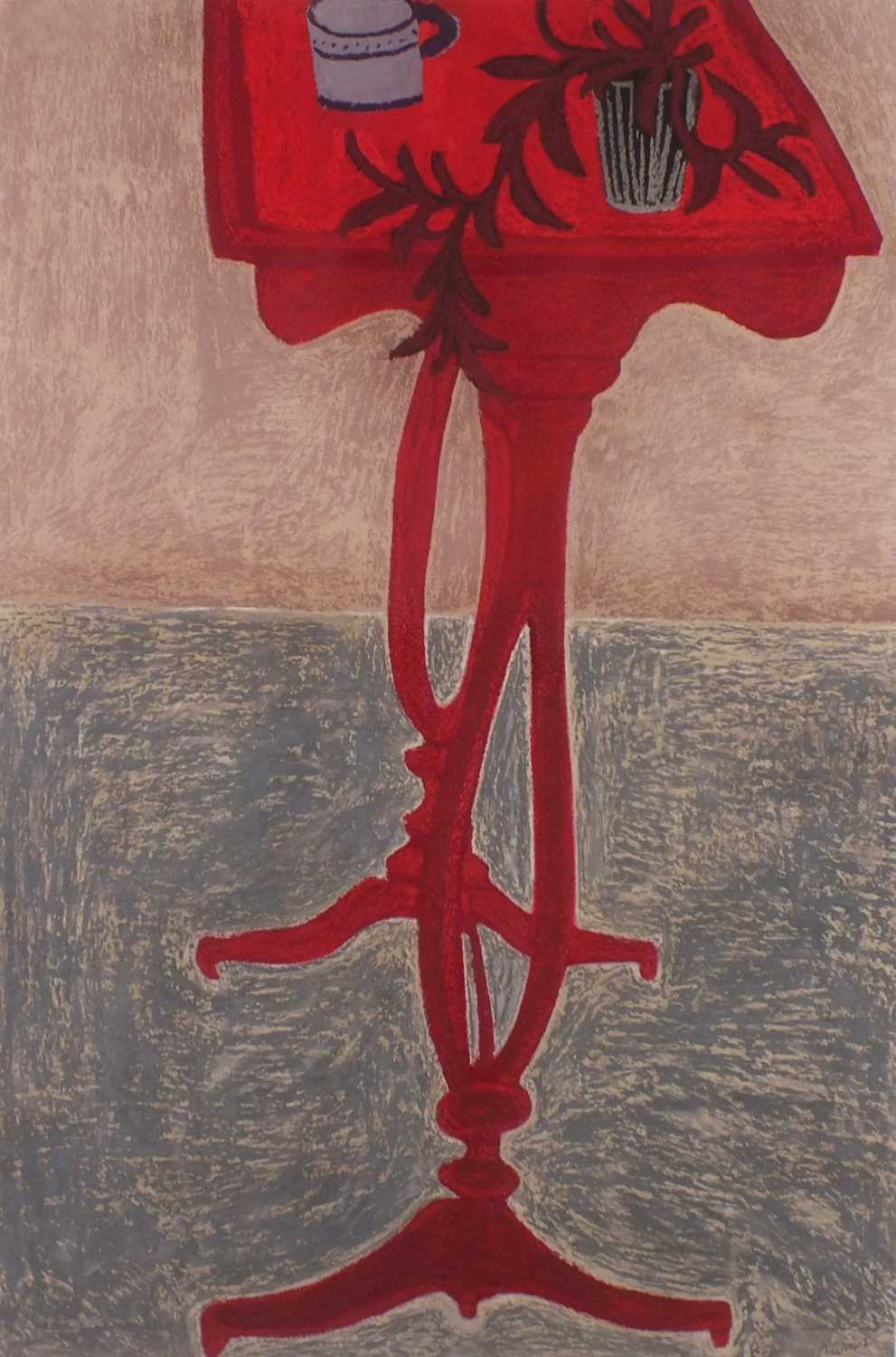 Angela A'COURT (b.1961), 'Red Table', soft pastel, signed. 29.5" X 19.5" (75cm x 49cm) - Image 2 of 2